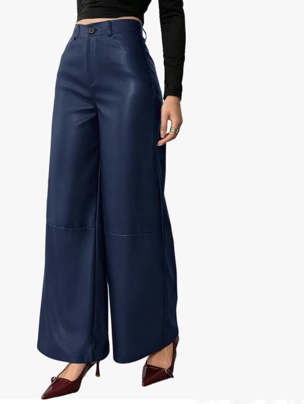 NWT Benfoly Blue Pleather Wide Leg Pants - Large